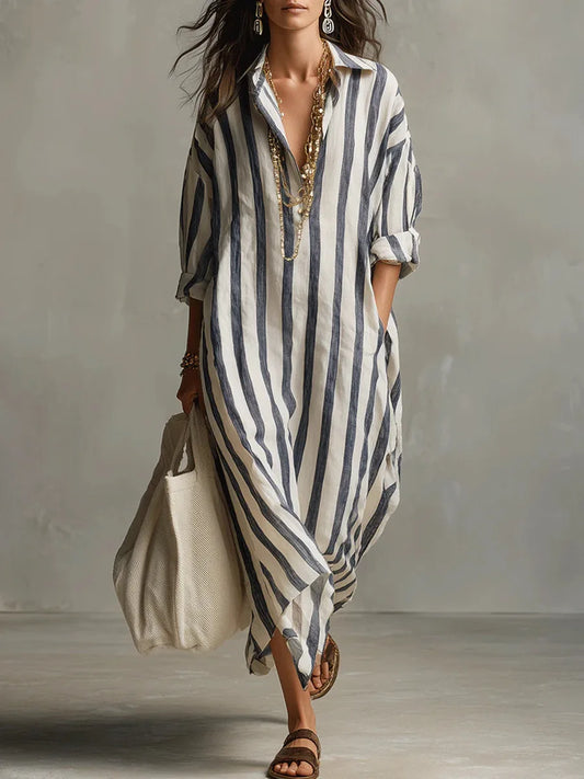 Maugine | Robe Chemise Longue Rayée Col Pointu
