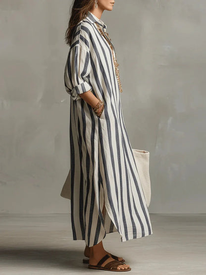 Maugine | Robe Chemise Longue Rayée Col Pointu