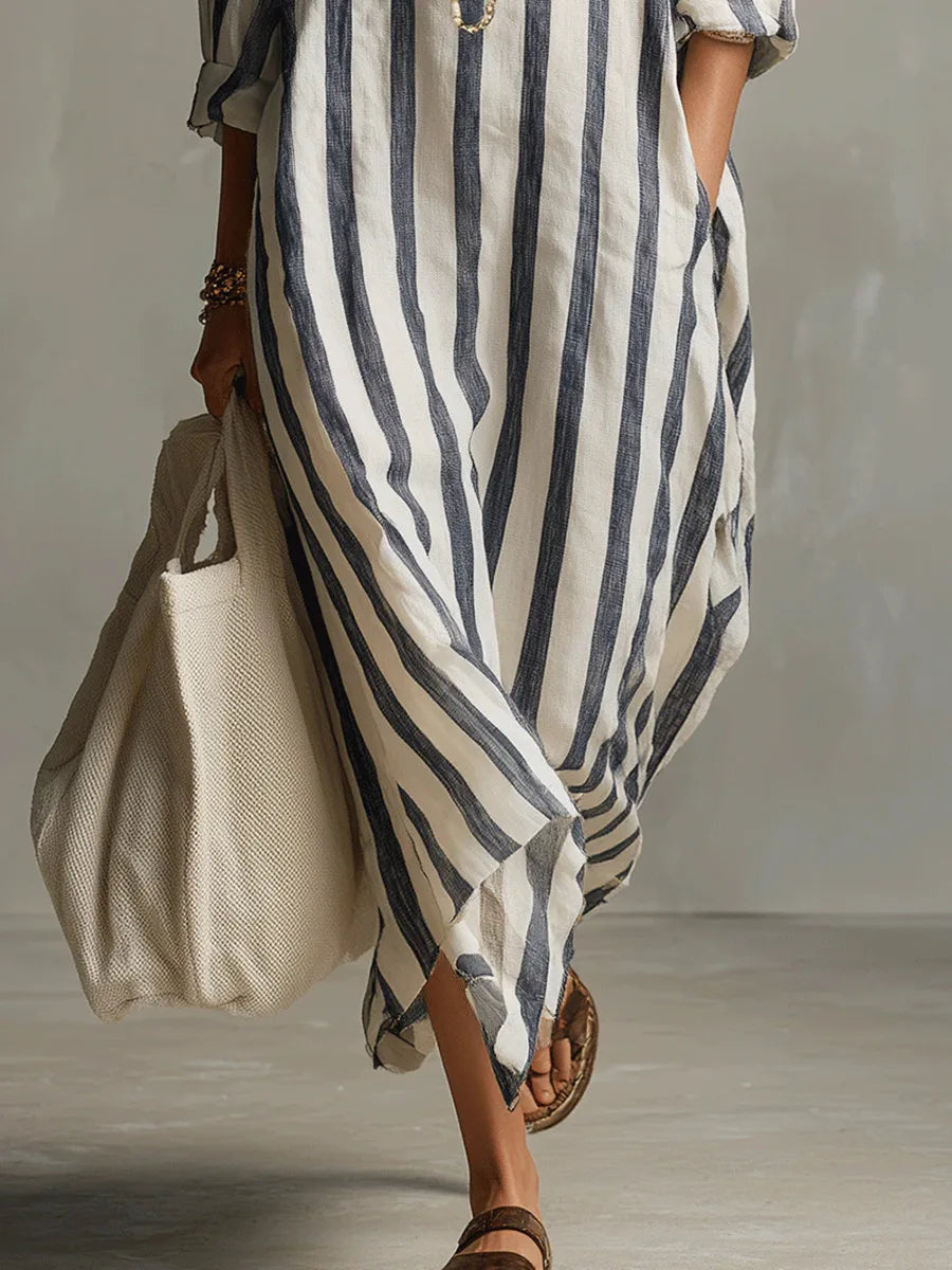 Maugine | Robe Chemise Longue Rayée Col Pointu