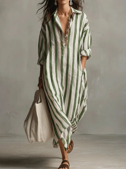 Maugine | Robe Chemise Longue Rayée Col Pointu