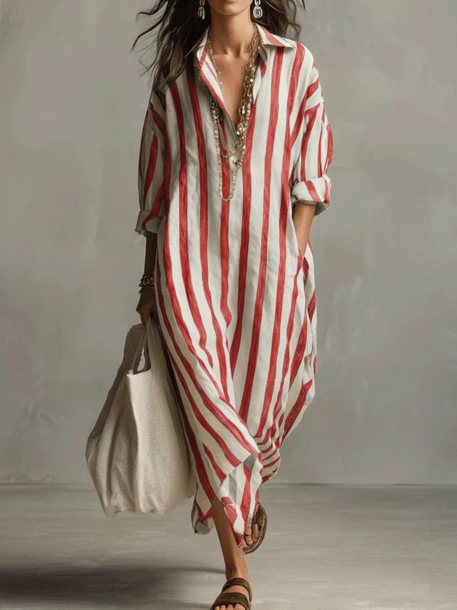 Maugine | Robe Chemise Longue Rayée Col Pointu