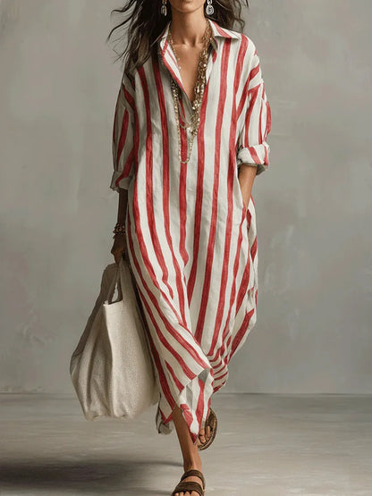 Maugine | Robe Chemise Longue Rayée Col Pointu