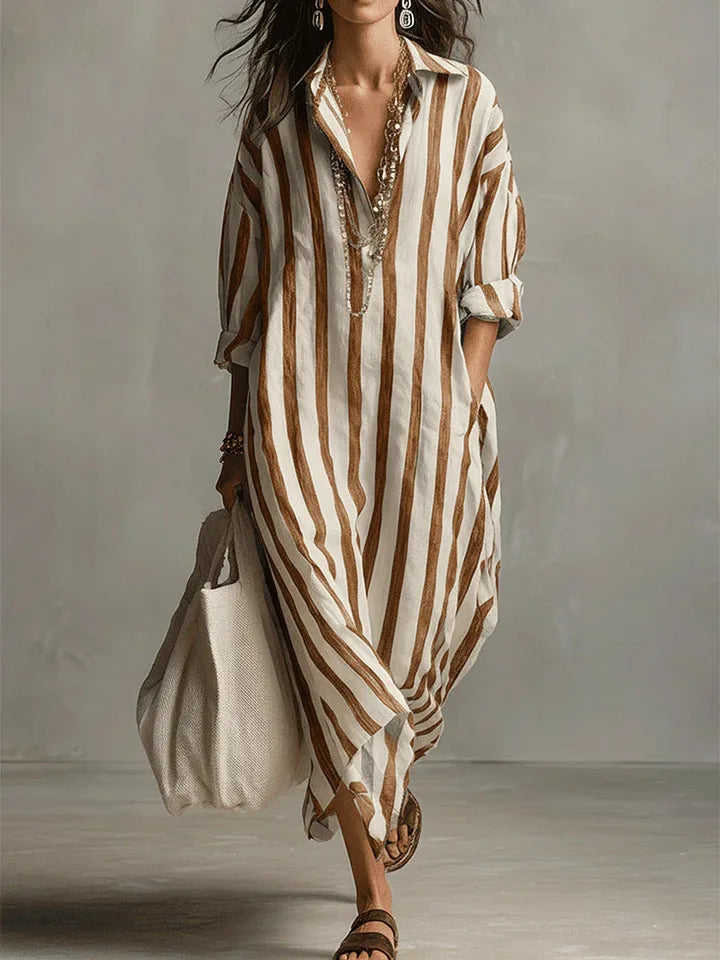 Maugine | Robe Chemise Longue Rayée Col Pointu