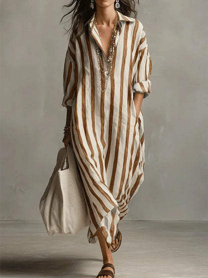 Maugine | Robe Chemise Longue Rayée Col Pointu