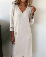 Amaline | Robe Midi Maille Col V Manches Longues