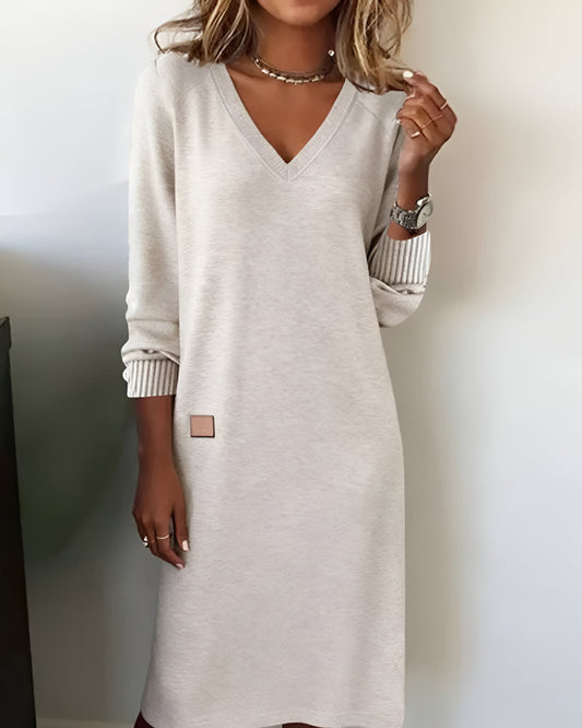 Amaline | Robe Midi Maille Col V Manches Longues