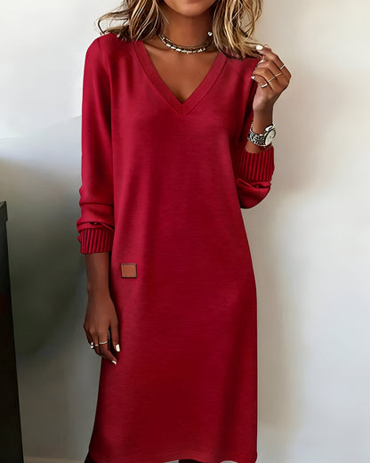 Amaline | Robe Midi Maille Col V Manches Longues