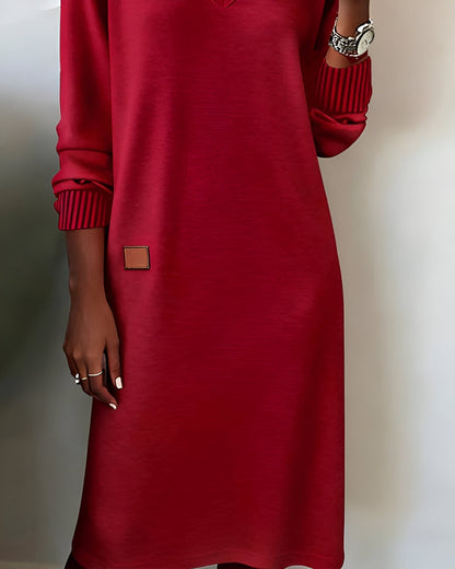 Amaline | Robe Midi Maille Col V Manches Longues