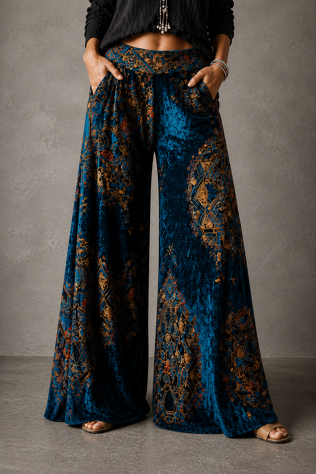 Pantalon large femme taille haute fluide, tombé droit