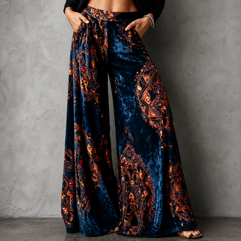 Pantalon large taille haute, vue de trois quarts