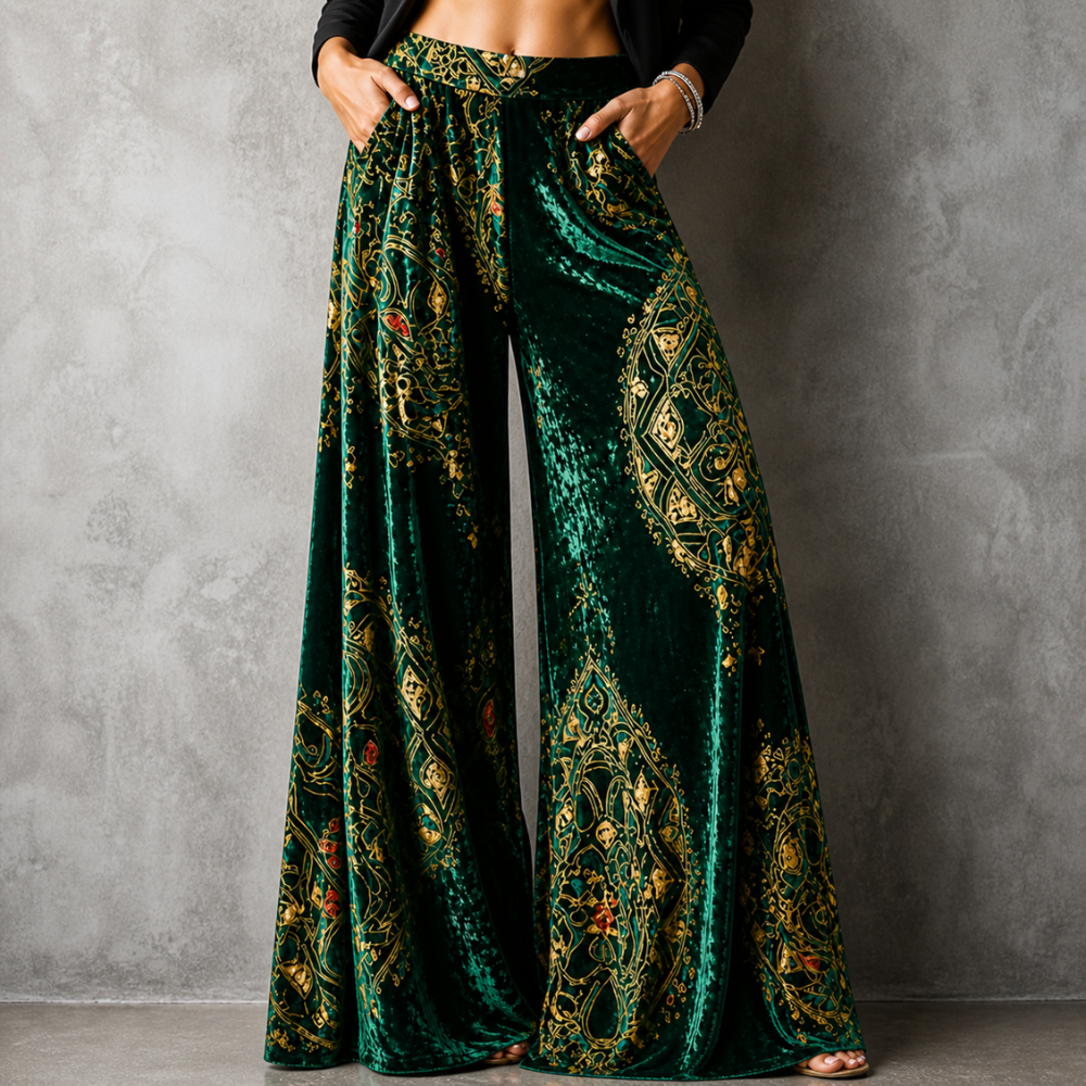 Pantalon large taille haute posé à plat