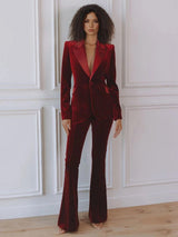 Ensemble femme blazer et pantalon évasé en velours