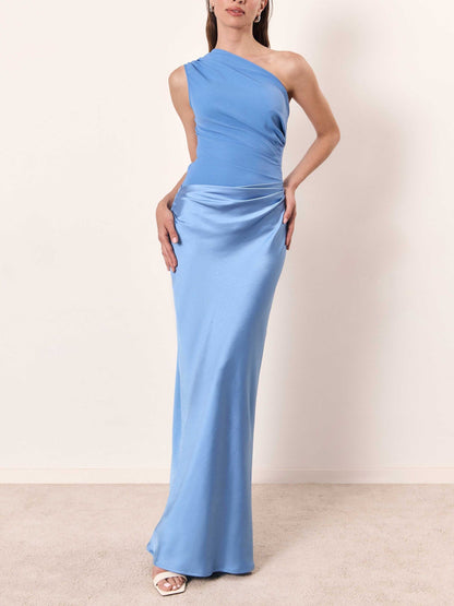 Bérénice | Robe de Soirée Longue Plissée Une Épaule pour Cérémonie