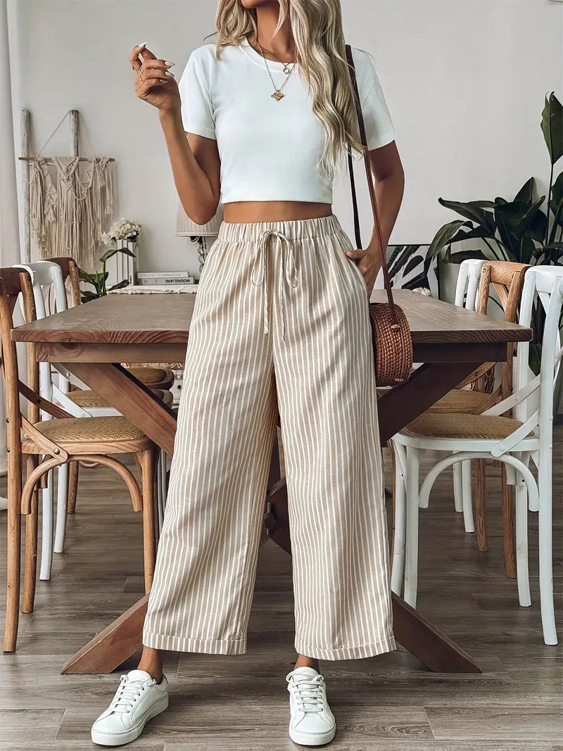 Alicia | Pantalon Fluide Taille Élastique Jambe Large
