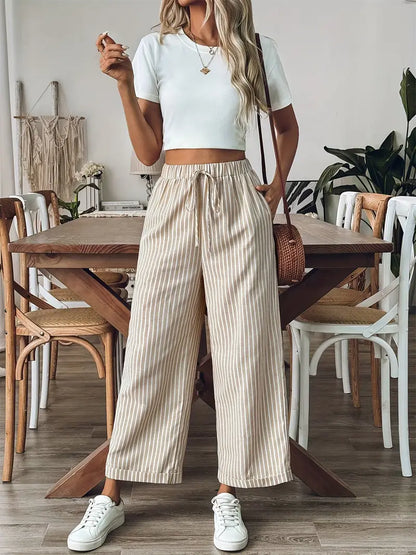 Alicia | Pantalon Fluide Taille Élastique Jambe Large