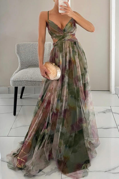 Manon | Robe Longue Fleurie Dos Ajustable pour Mariage Invitée