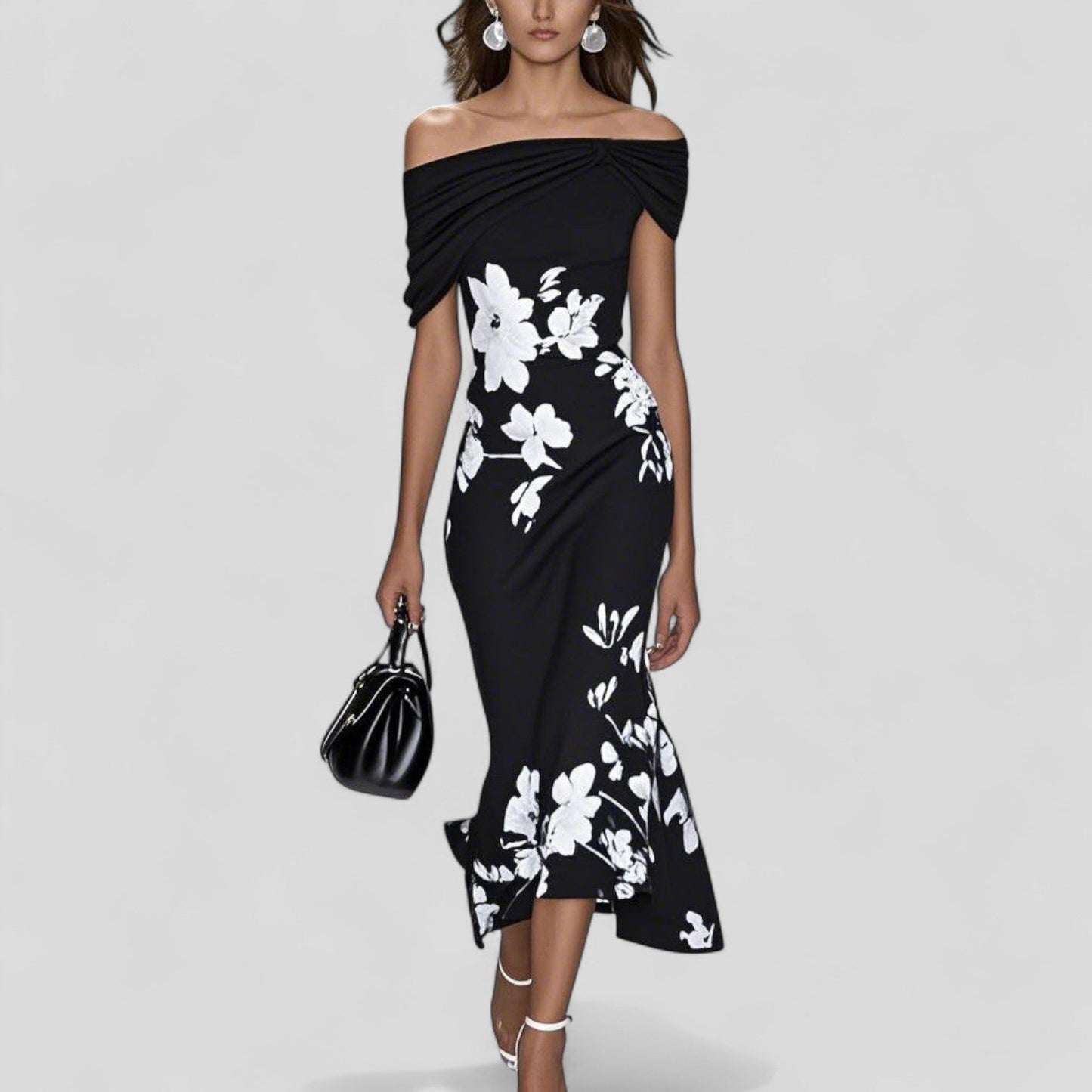 Laurène | Robe midi femme chic à détails floraux
