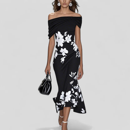 Laurène | Robe midi femme chic à détails floraux