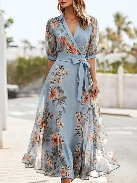 Marielle | Robe Midi Florale Manches Bouffantes