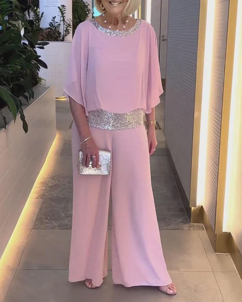Célestia | Ensemble Sequins Pantalon Large pour Soirée