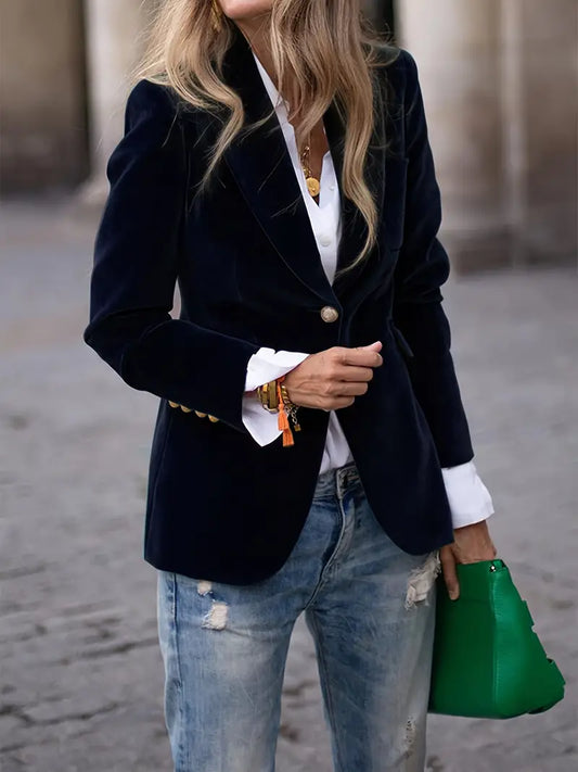 Aubertine | Blazer en Velours Coupe Ajustée