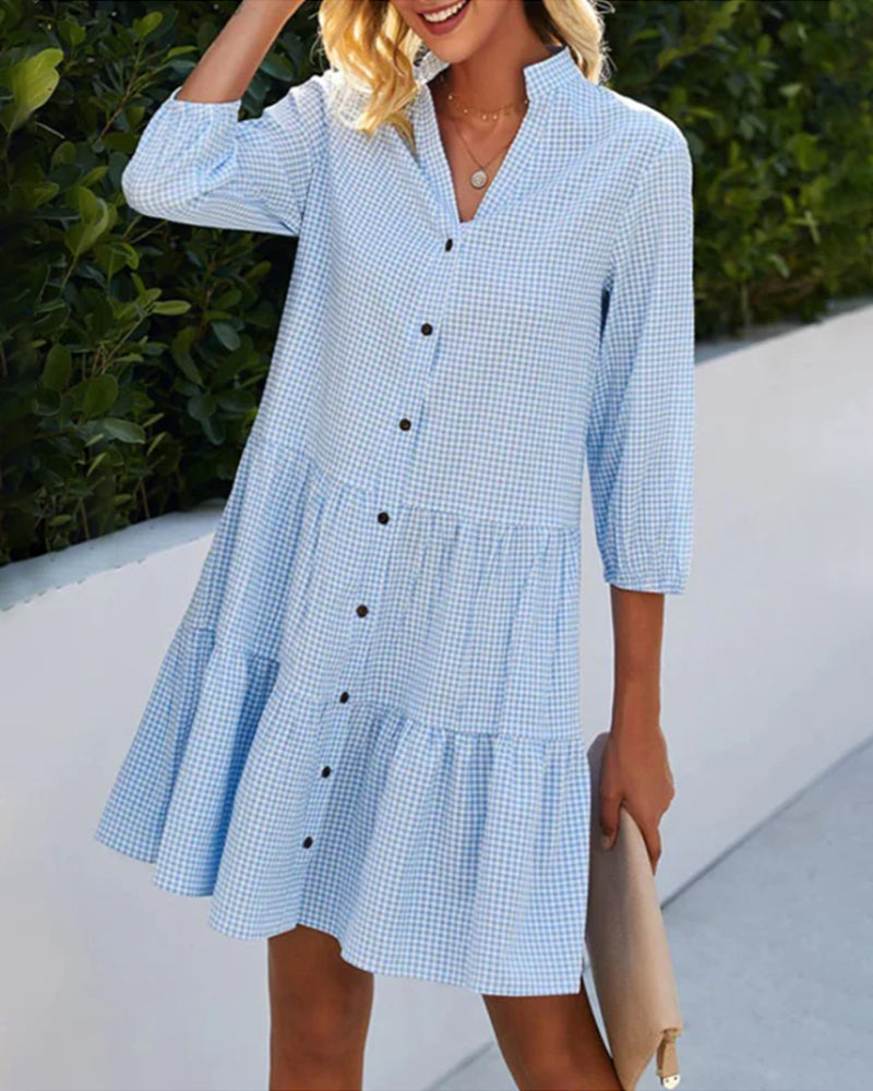 Solveine | Robe Vichy Boutonnée Manches Trois-Quarts