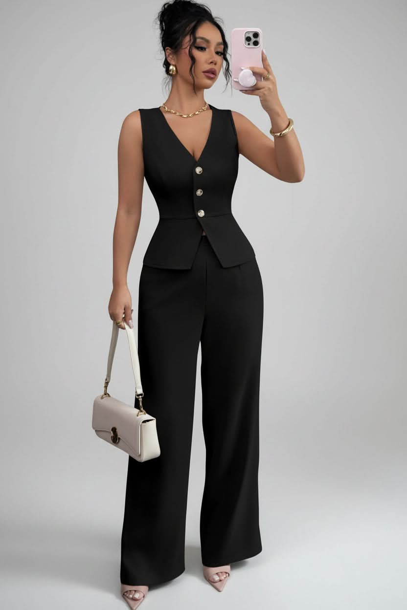 Ensemble gilet et pantalon assorti vue de dos