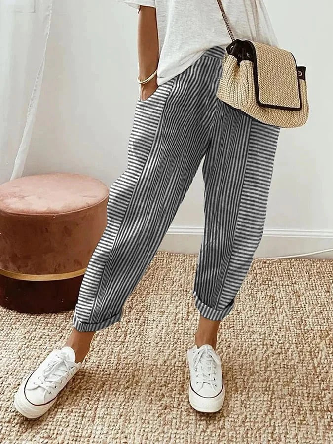 Holly | Pantalon Rayé Taille Élastique Décontracté