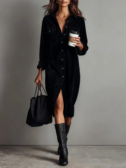Lucille | Robe Midi Chic Manches Longues à Ourlet Évasé