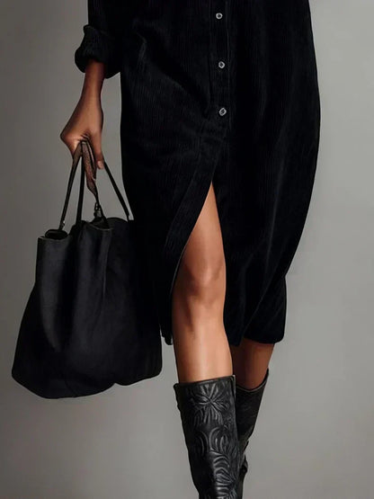 Lucille | Robe Midi Chic Manches Longues à Ourlet Évasé