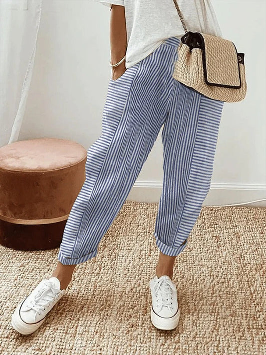 Holly | Pantalon Rayé Taille Élastique Décontracté
