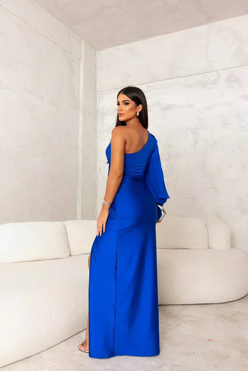 Margaux | Robe de Soirée Longue Une Épaule à Manches Fluides
