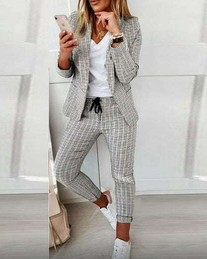 Ensemble femme carreaux fins, pantalon longueur cheville