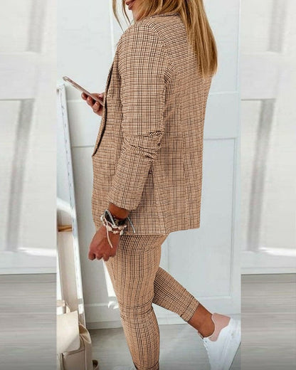 Blazer à petits carreaux tonals et pantalon slim