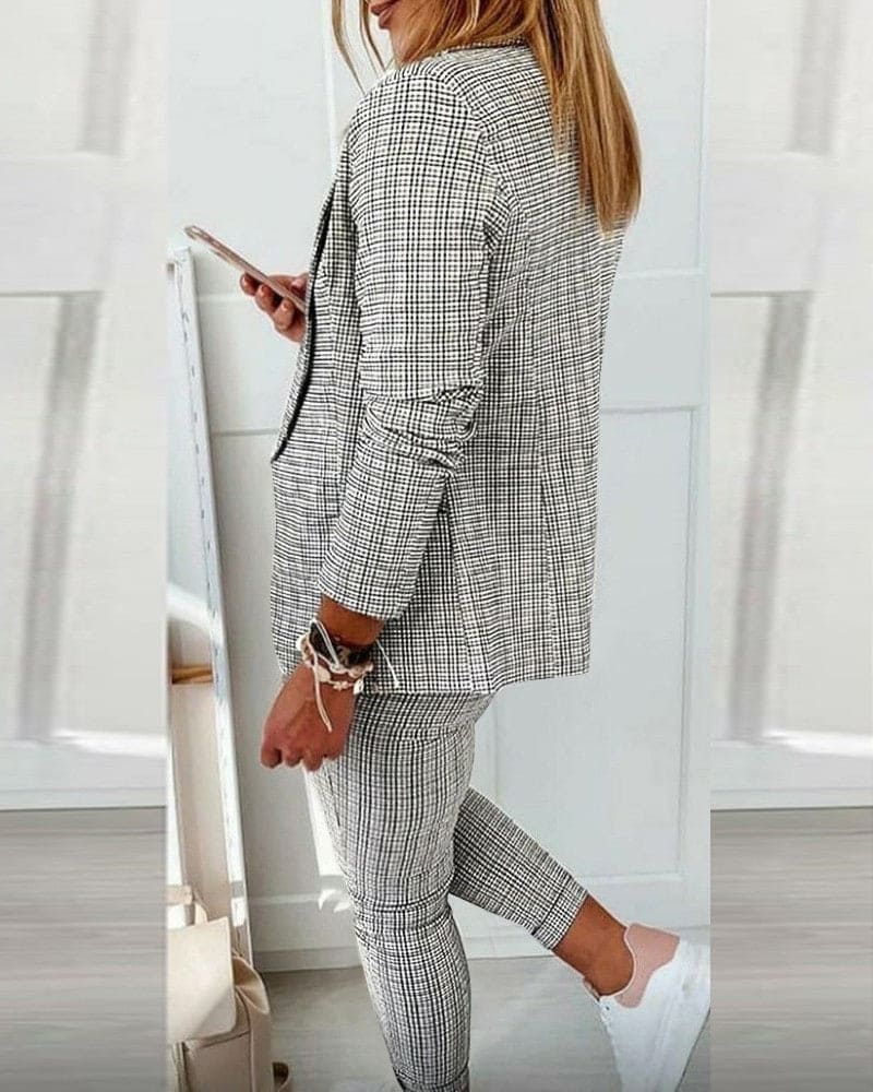 Ensemble femme carreaux fins, pantalon longueur cheville