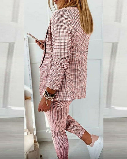 Ensemble blazer carreaux à taille coulissée