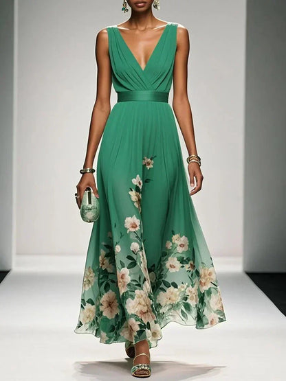 Lucinde | Robe Longue Fleurie Col V pour Mariage Invitée