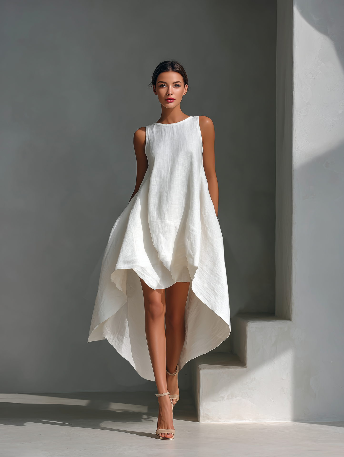 Prune | Robe Midi Lin Sans Manches Ourlet Asymétrique
