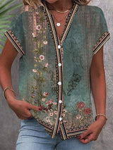 Mylène | Blouse Fleurie Aquarelle Col V