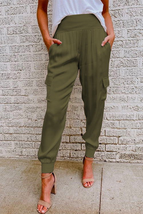 Pantalon cargo taille haute à bas élastiqué