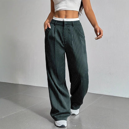 Pantalon large rayé à taille haute, vue d'ensemble