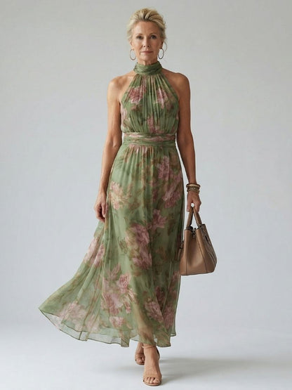 Angélique | Robe Midi Fleurie Col Halter