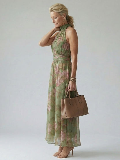 Angélique | Robe Midi Fleurie Col Halter