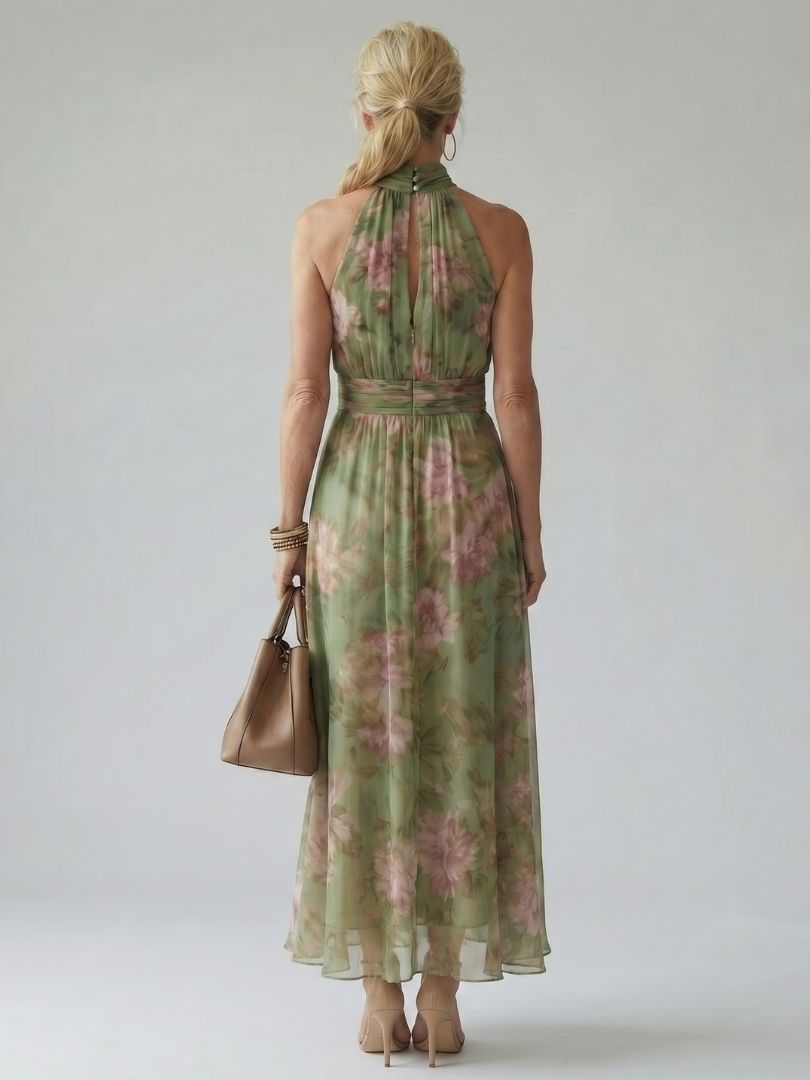 Angélique | Robe Midi Fleurie Col Halter