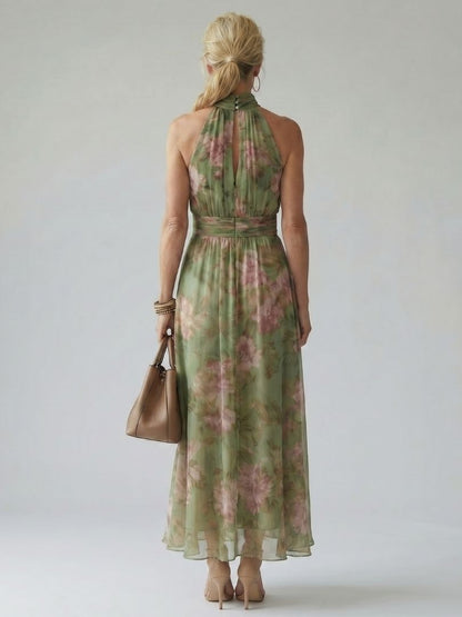 Angélique | Robe Midi Fleurie Col Halter