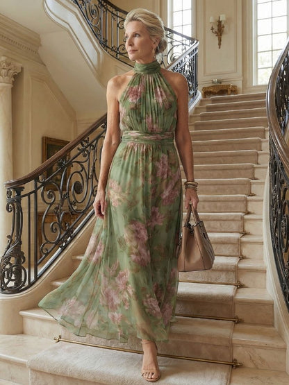 Angélique | Robe Midi Fleurie Col Halter
