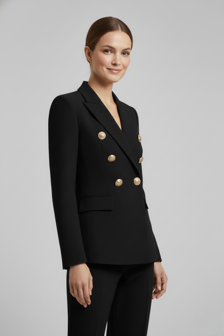 Blazer femme longueur genou à revers crantés