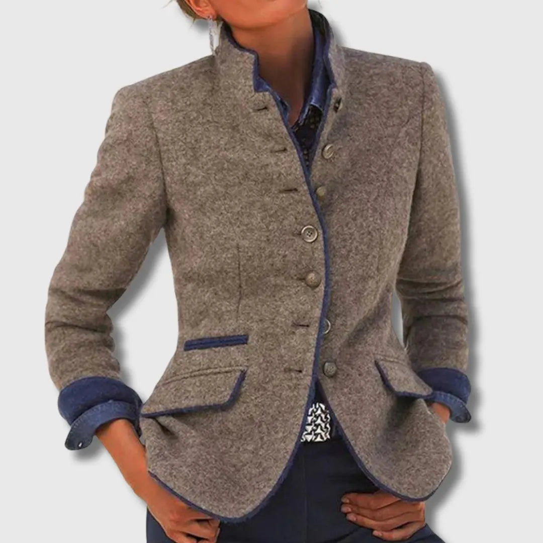 Blazer femme boutonné à bordures contrastées