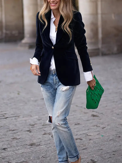 Aubertine | Blazer en Velours Coupe Ajustée