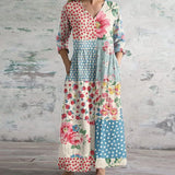 Anaïs | Robe Longue Vintage à Col V et Manches Longues